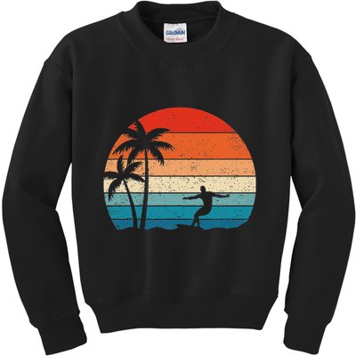 Vintage Sunset Palm Surfer Retro Surfing Beach Surf Kids Sweatshirt