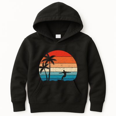Vintage Sunset Palm Surfer Retro Surfing Beach Surf Kids Hoodie