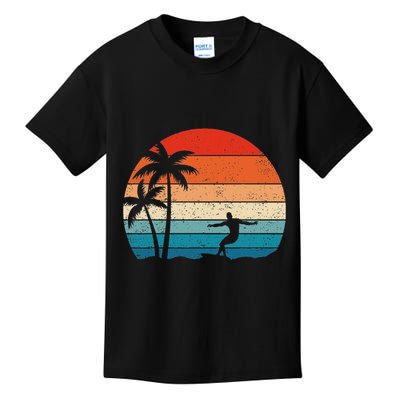 Vintage Sunset Palm Surfer Retro Surfing Beach Surf Kids T-Shirt