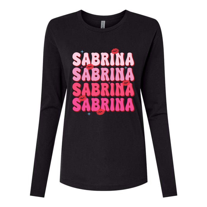 Vintage Sabrina Personalized Name I Love Sabrina Groovy Womens Cotton Relaxed Long Sleeve T-Shirt