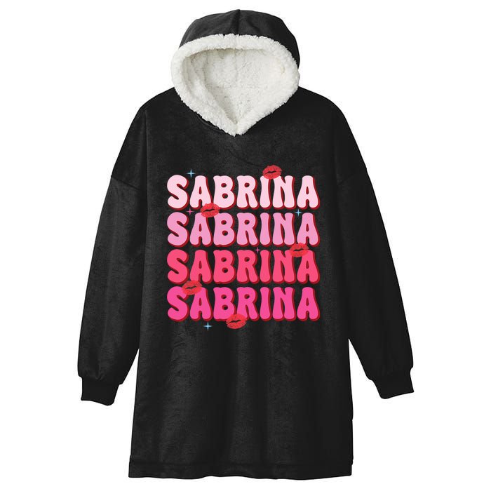 Vintage Sabrina Personalized Name I Love Sabrina Groovy Hooded Wearable Blanket