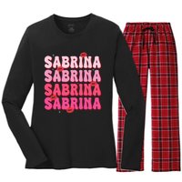 Vintage Sabrina Personalized Name I Love Sabrina Groovy Women's Long Sleeve Flannel Pajama Set 