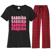 Vintage Sabrina Personalized Name I Love Sabrina Groovy Women's Flannel Pajama Set