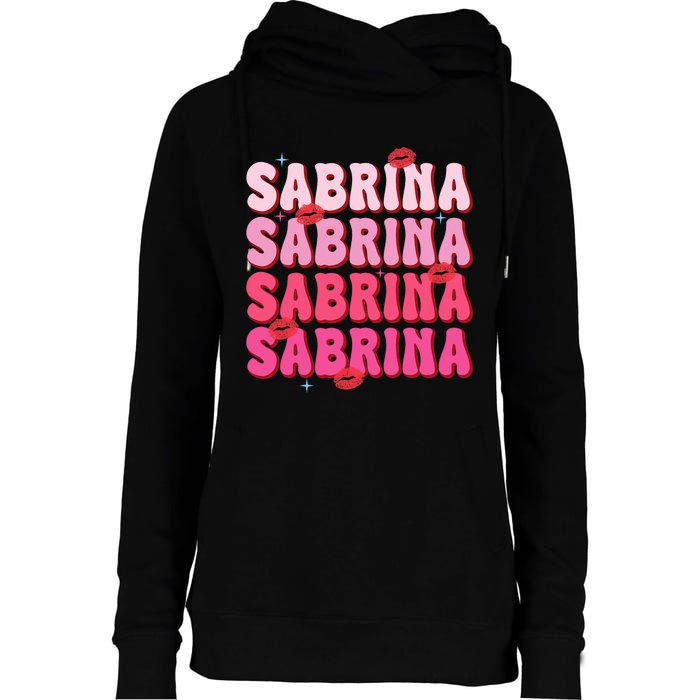 Vintage Sabrina Personalized Name I Love Sabrina Groovy Womens Funnel Neck Pullover Hood