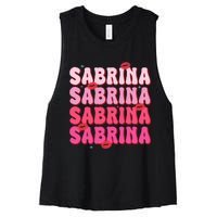 Vintage Sabrina Personalized Name I Love Sabrina Groovy Women's Racerback Cropped Tank