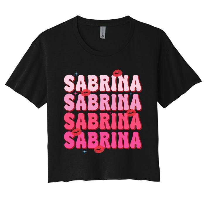 Vintage Sabrina Personalized Name I Love Sabrina Groovy Women's Crop Top Tee