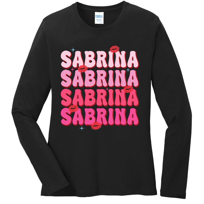 Vintage Sabrina Personalized Name I Love Sabrina Groovy Ladies Long Sleeve Shirt