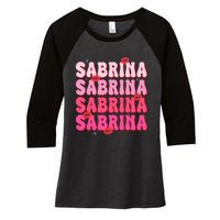 Vintage Sabrina Personalized Name I Love Sabrina Groovy Women's Tri-Blend 3/4-Sleeve Raglan Shirt