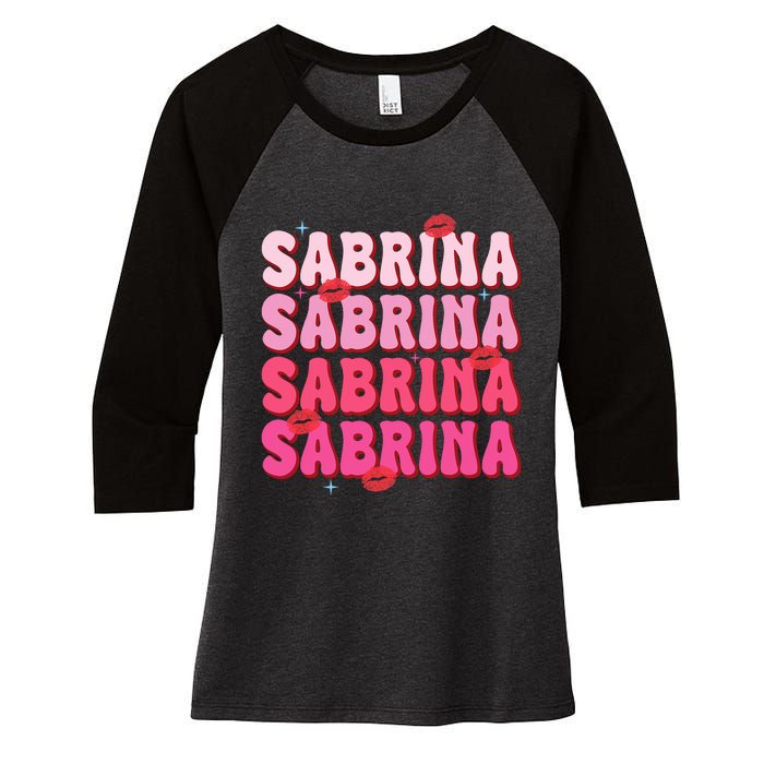 Vintage Sabrina Personalized Name I Love Sabrina Groovy Women's Tri-Blend 3/4-Sleeve Raglan Shirt