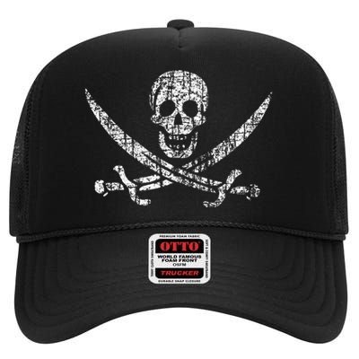 Vintage Skull Pirate Flag High Crown Mesh Back Trucker Hat