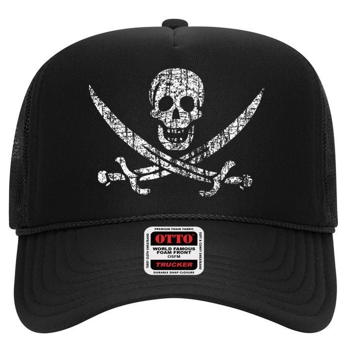 Vintage Skull Pirate Flag High Crown Mesh Back Trucker Hat