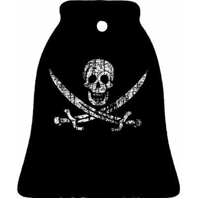 Vintage Skull Pirate Flag Ceramic Bell Ornament