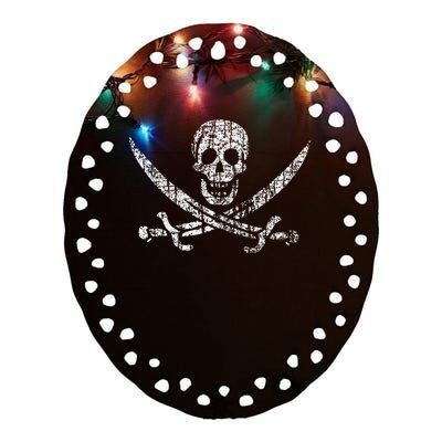 Vintage Skull Pirate Flag Ceramic Oval Ornament