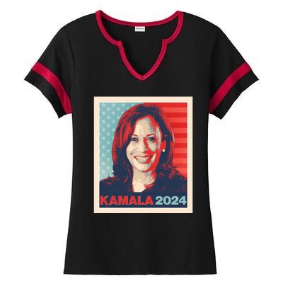 Vintage Style Poster Vote Kamala Harris 2024 Ladies Halftime Notch Neck Tee