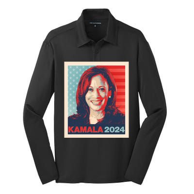 Vintage Style Poster Vote Kamala Harris 2024 Silk Touch Performance Long Sleeve Polo