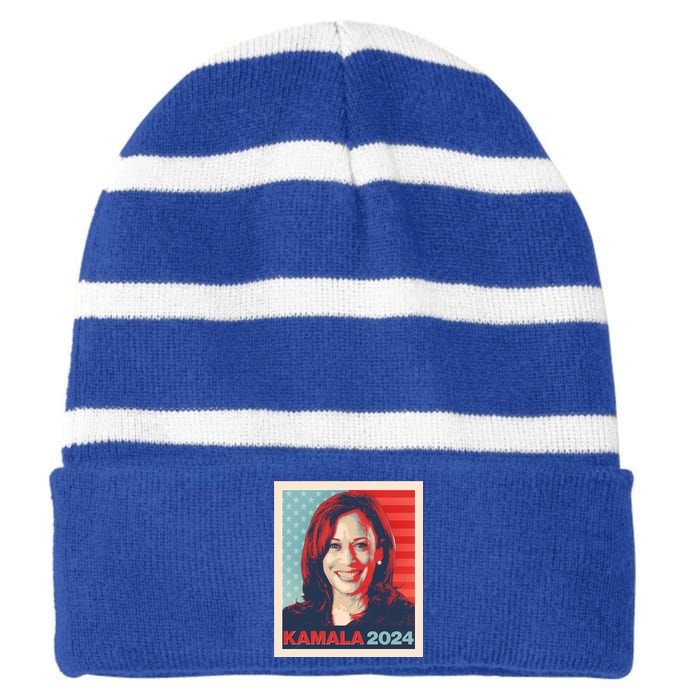 Vintage Style Poster Vote Kamala Harris 2024 Striped Beanie with Solid Band