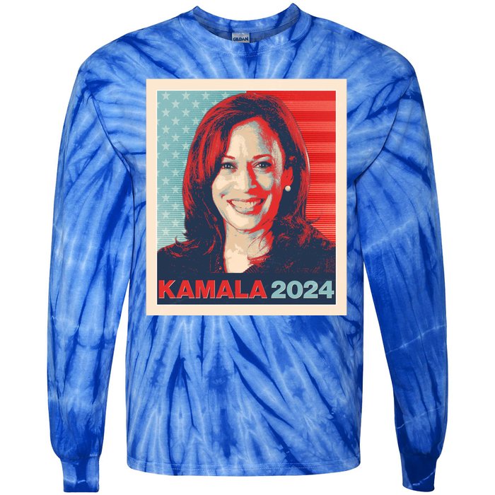 Vintage Style Poster Vote Kamala Harris 2024 Tie-Dye Long Sleeve Shirt