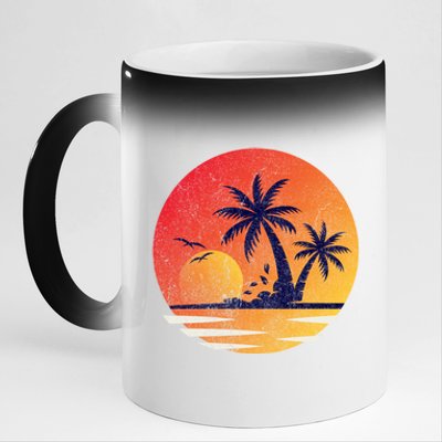 Vintage Sunrise Palms Vacay Summer Vacation Vibes Tee Sunset Gift 11oz Black Color Changing Mug