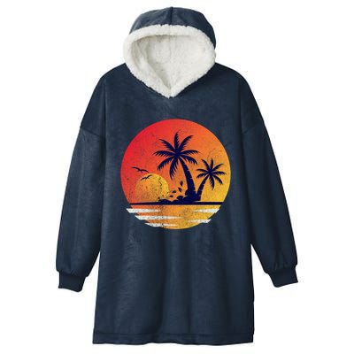 Vintage Sunrise Palms Vacay Summer Vacation Vibes Tee Sunset Gift Hooded Wearable Blanket