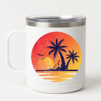 Vintage Sunrise Palms Vacay Summer Vacation Vibes Tee Sunset Gift 12 oz Stainless Steel Tumbler Cup