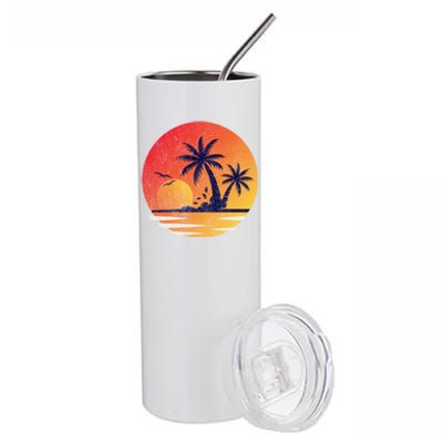 Vintage Sunrise Palms Vacay Summer Vacation Vibes Tee Sunset Gift Stainless Steel Tumbler