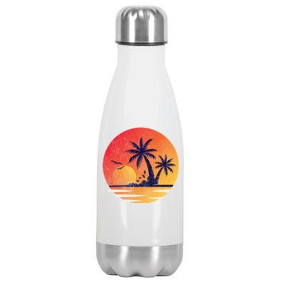 Vintage Sunrise Palms Vacay Summer Vacation Vibes Tee Sunset Gift Stainless Steel Insulated Water Bottle