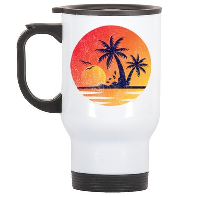 Vintage Sunrise Palms Vacay Summer Vacation Vibes Tee Sunset Gift Stainless Steel Travel Mug