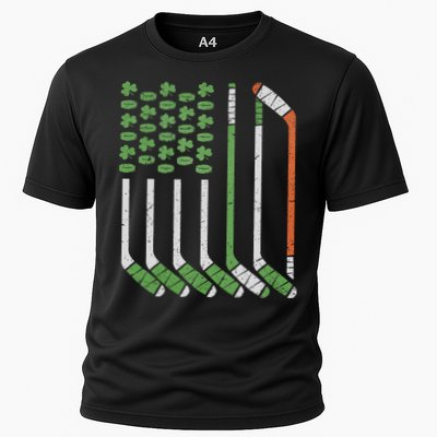 Vintage St Patricks Day Ice Hockey Iris American Flag Hockey Performance Shirt