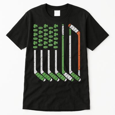 Vintage St Patricks Day Ice Hockey Iris American Flag Hockey Tall T-Shirt
