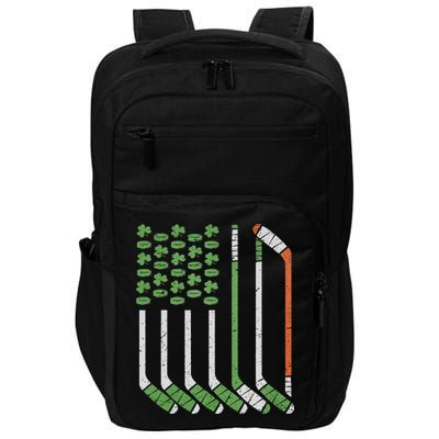 Vintage St Patricks Day Ice Hockey Iris American Flag Hockey Impact Tech Backpack