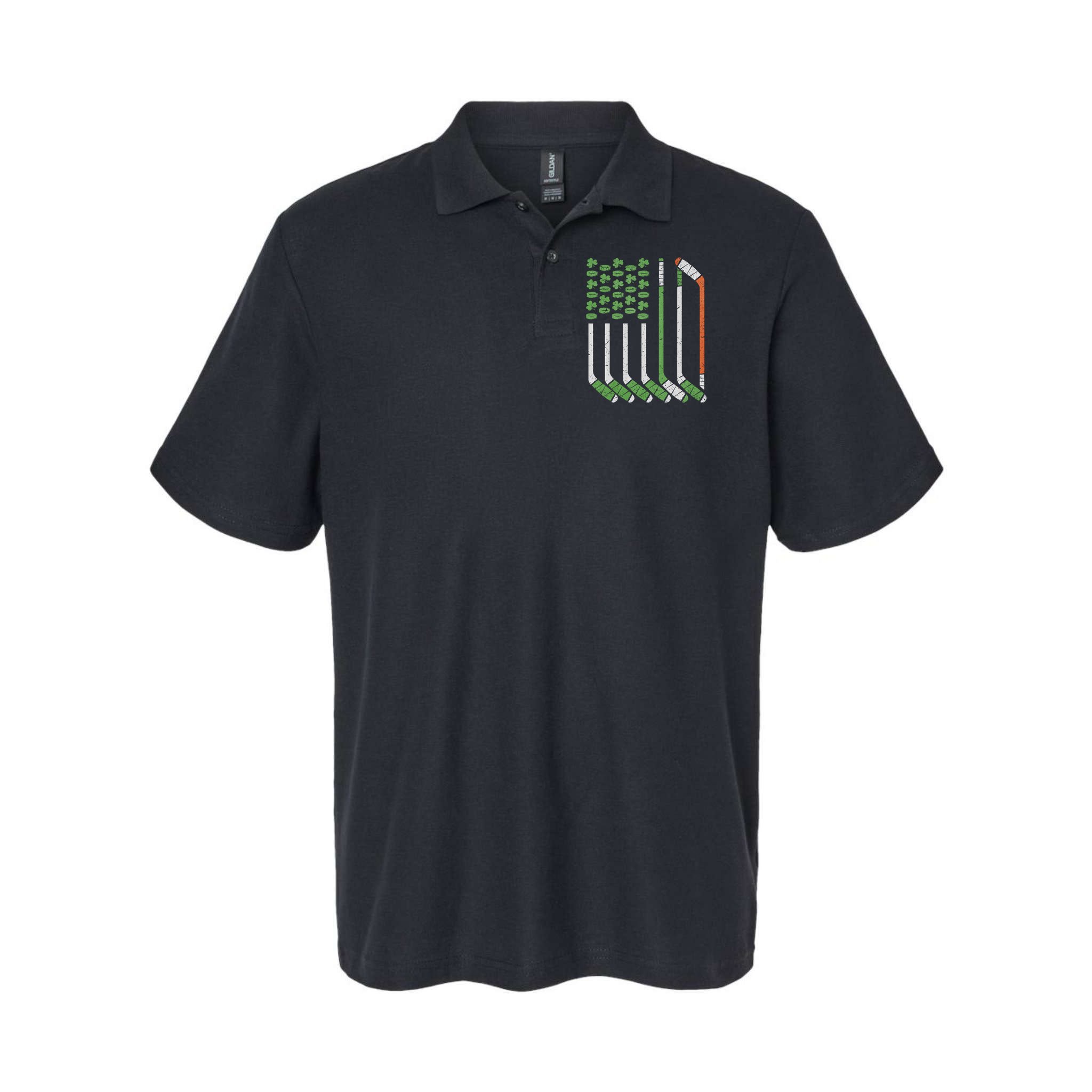 Vintage St Patricks Day Ice Hockey Iris American Flag Hockey Polo