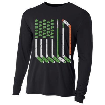 Vintage St Patricks Day Ice Hockey Iris American Flag Hockey Cooling Performance Long Sleeve Crew