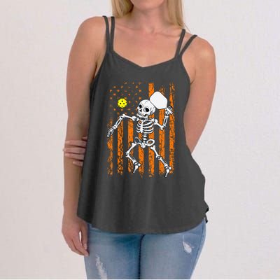 Vintage Skeleton Pickleball USA Flag Halloween Costume Women's Strappy Tank