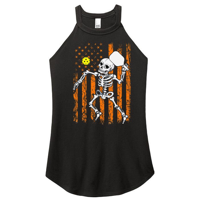 Vintage Skeleton Pickleball USA Flag Halloween Costume Women's Perfect Tri Rocker Tank