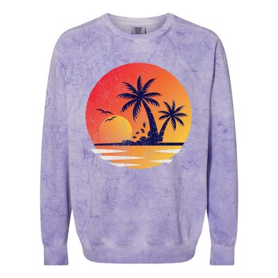 Vintage Sunrise Palms Vacay Summer Vacation Vibes Tee Sunset Gift Colorblast Crewneck Sweatshirt