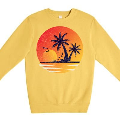 Vintage Sunrise Palms Vacay Summer Vacation Vibes Tee Sunset Gift Premium Crewneck Sweatshirt