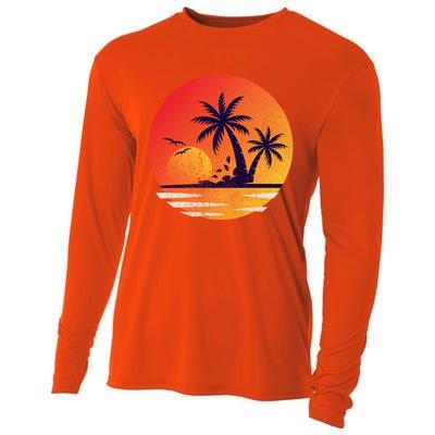 Vintage Sunrise Palms Vacay Summer Vacation Vibes Tee Sunset Gift Cooling Performance Long Sleeve Crew