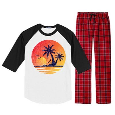 Vintage Sunrise Palms Vacay Summer Vacation Vibes Tee Sunset Gift Raglan Sleeve Pajama Set