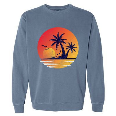 Vintage Sunrise Palms Vacay Summer Vacation Vibes Tee Sunset Gift Garment-Dyed Sweatshirt