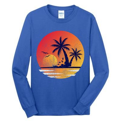 Vintage Sunrise Palms Vacay Summer Vacation Vibes Tee Sunset Gift Tall Long Sleeve T-Shirt