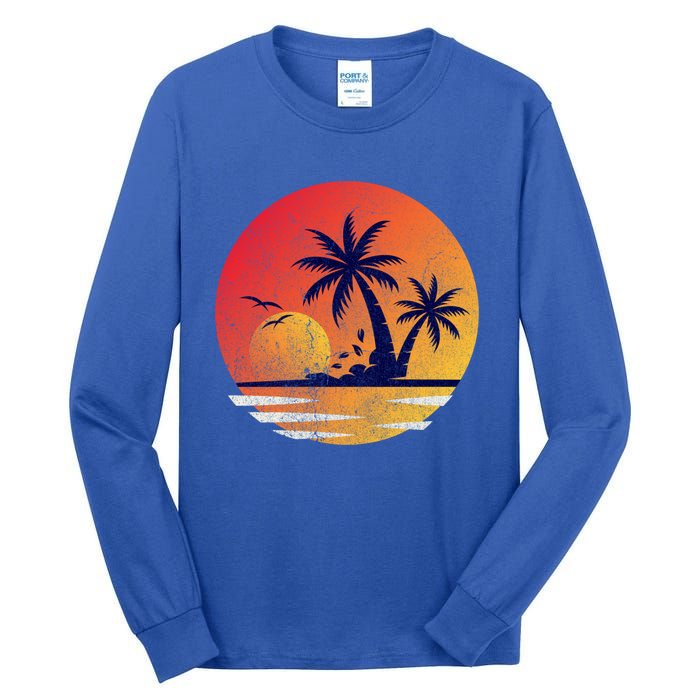 Vintage Sunrise Palms Vacay Summer Vacation Vibes Tee Sunset Gift Tall Long Sleeve T-Shirt