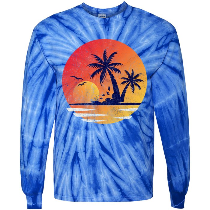 Vintage Sunrise Palms Vacay Summer Vacation Vibes Tee Sunset Gift Tie-Dye Long Sleeve Shirt