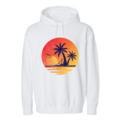 Vintage Sunrise Palms Vacay Summer Vacation Vibes Tee Sunset Gift Garment-Dyed Fleece Hoodie