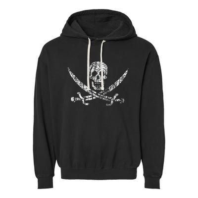 Vintage Skull Pirate Flag Garment-Dyed Fleece Hoodie