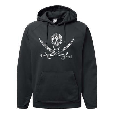 Vintage Skull Pirate Flag Performance Fleece Hoodie