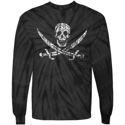 Vintage Skull Pirate Flag Tie-Dye Long Sleeve Shirt