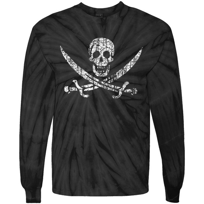 Vintage Skull Pirate Flag Tie-Dye Long Sleeve Shirt