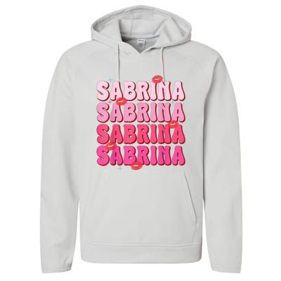 Vintage Sabrina Personalized Name I Love Sabrina Groovy Performance Fleece Hoodie