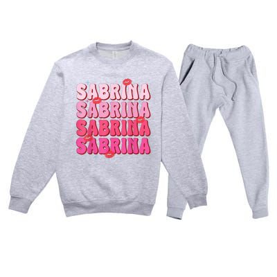 Vintage Sabrina Personalized Name I Love Sabrina Groovy Premium Crewneck Sweatsuit Set