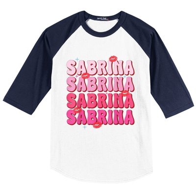 Vintage Sabrina Personalized Name I Love Sabrina Groovy Baseball Sleeve Shirt